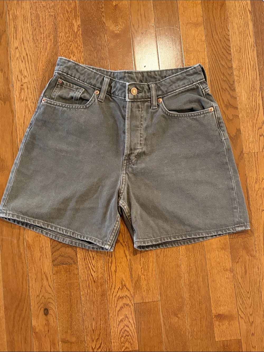 Women's High-Rise Gray Brown Denim Bermuda Shorts